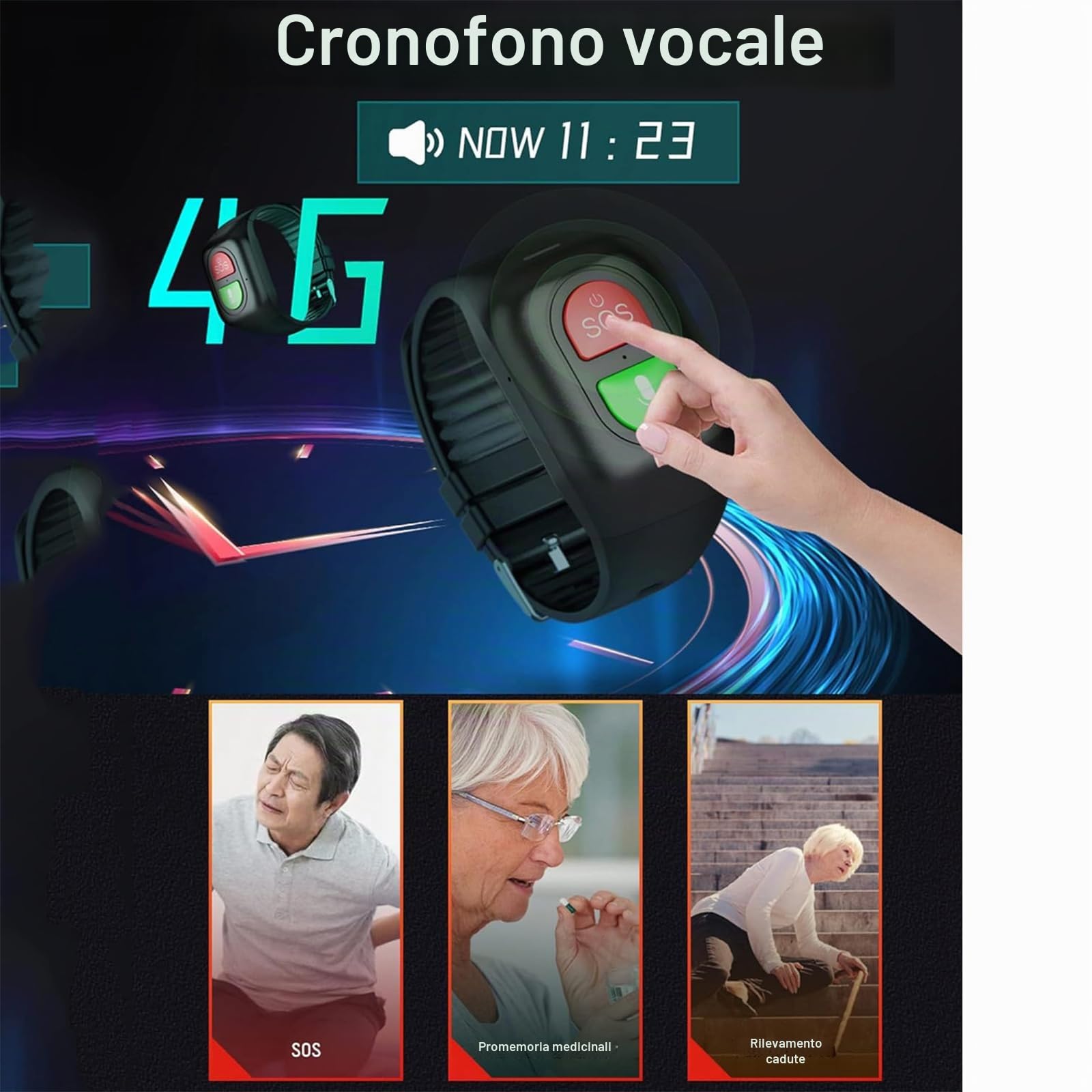 Orologio Smart per Anziani con Allarme, Braccialetto GPS, Pulsante SOS di Emergenza, Chiamata Vocale 4G Impermeabile, Promemoria per la Medicina, Promemoria di Vibrazione per Demenza e Alzheimer