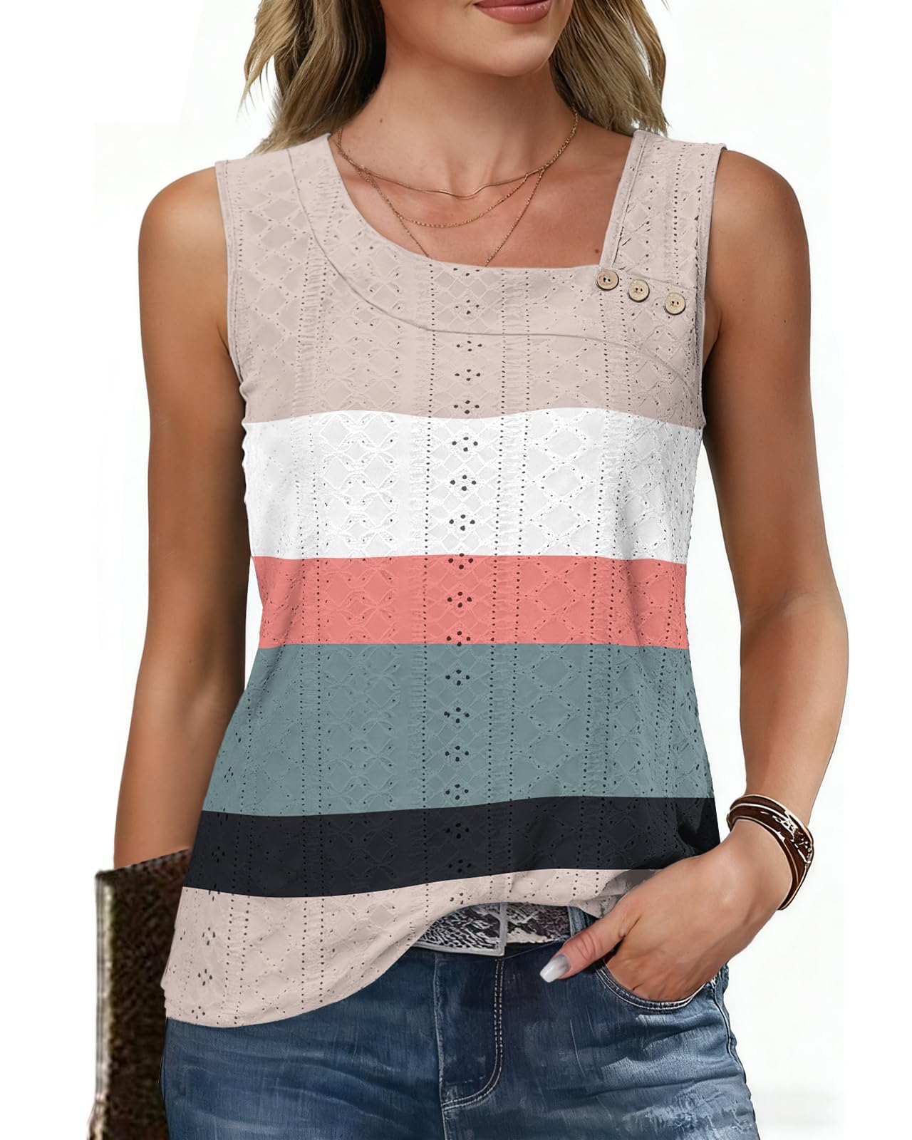 RIROW Women Summer Tops Asymmetric Neck Button Tunic Blouses Dressy 2026 Trendy Casual Loose Fit Ladies Baisic Tees