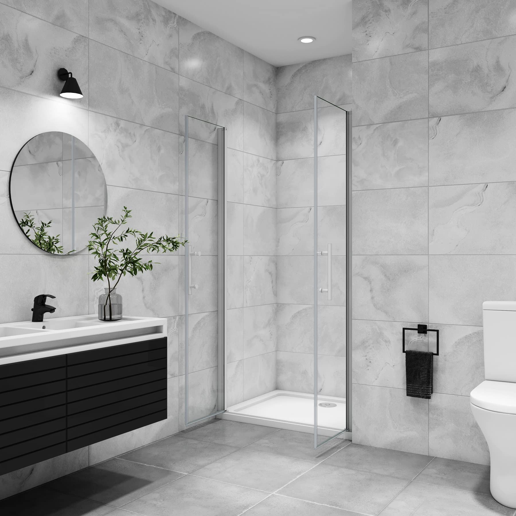 AICA porte de douche battante 110x180cm profilé blanc en 5mm verre anticalcaire porte de douche Hauteur 180cm Installation en niche