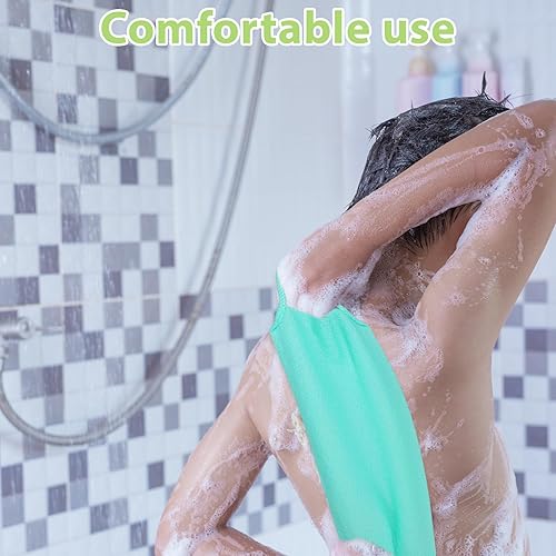 2-Pack Double-Sided Back Scrubber with Handles - Pink & Cyan