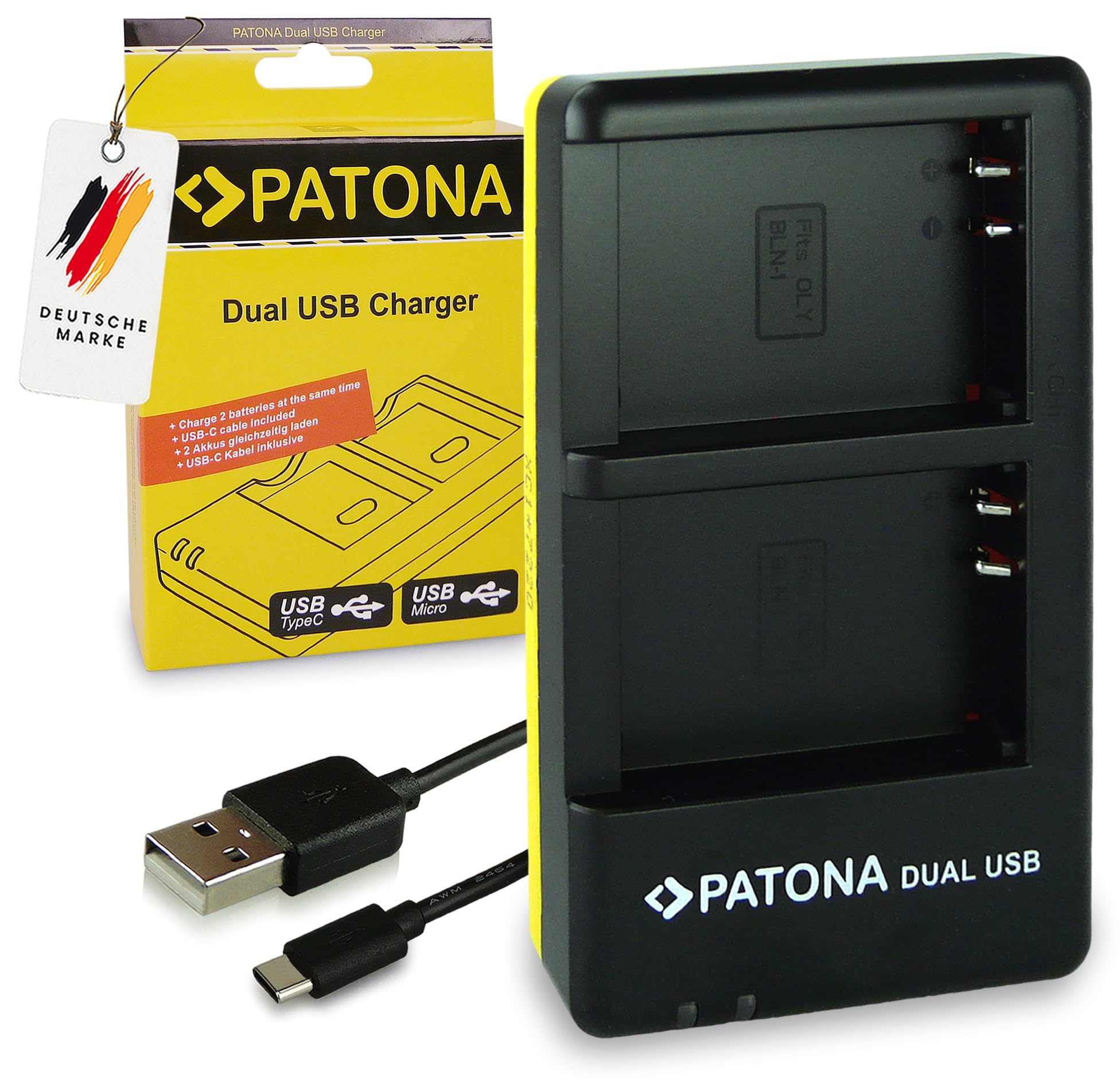 PATONA USB-C Chargeur Double pour BLN-1 Batterie Compatible avec Olympus OMD Om-D E-M1 EM1 E-M5 EM5 E-M5 Mark II Pen E-P5 EP5 Pen F Stylus XZ-2 XZ2 PSBLN1 BLN1 BL-N1