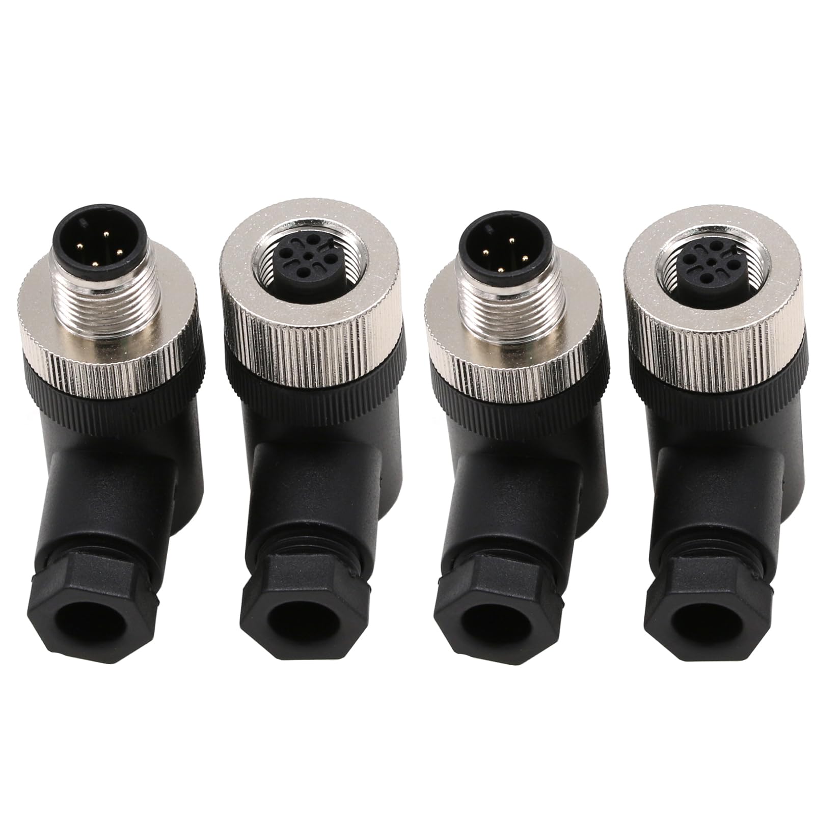 M12 4 Pin Male &amp; Female Connector, 12mm A Code Right Angle Industrial Circular Connector, Unshiled Field Assembly Wireable Sensor IP67 250V 4A AC/DC 2sets
