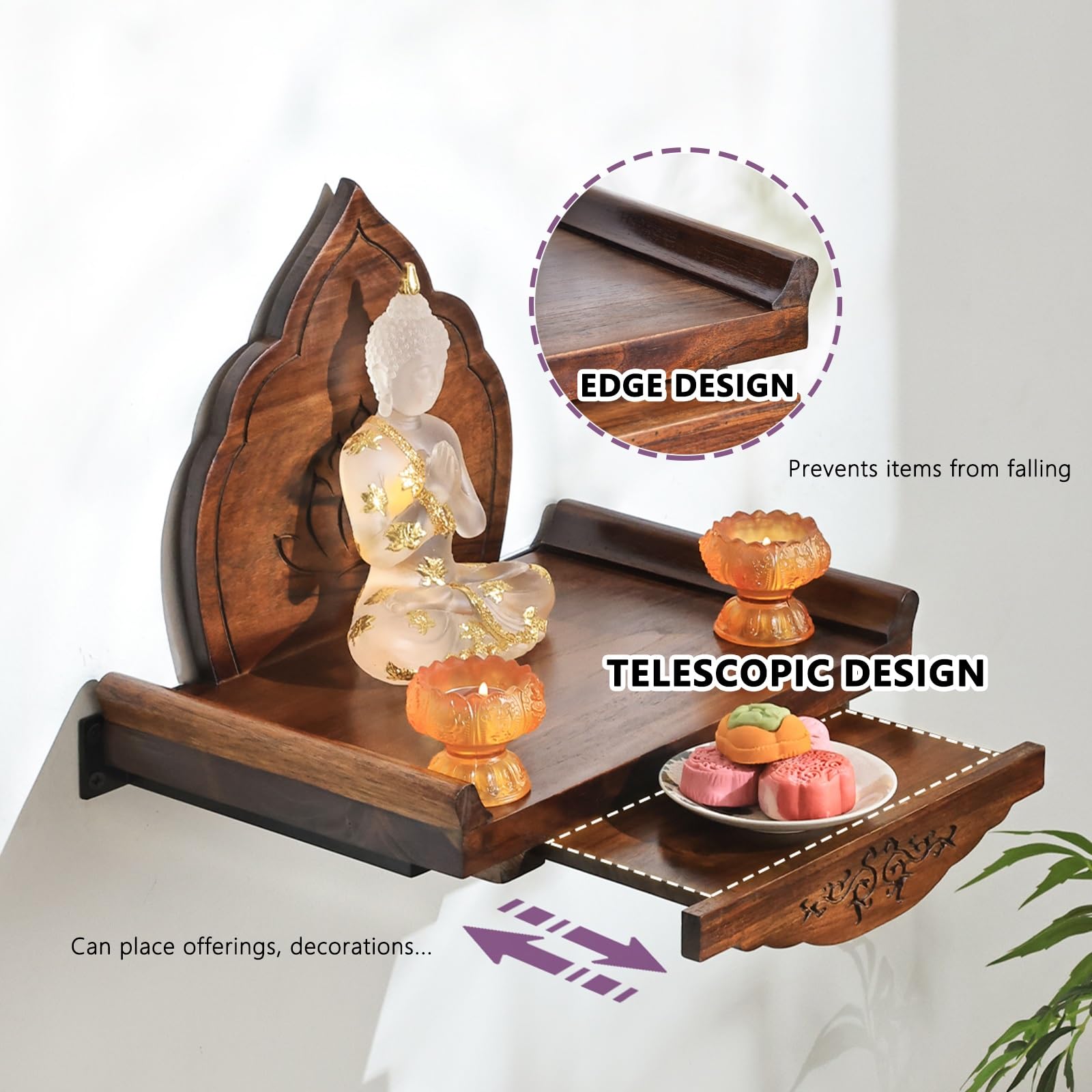 Tavolo da altare Buddha, mensola da parete con schienale, tavoli Puja con cassetto, stile moderno, per camera da letto, soggiorno, ufficio