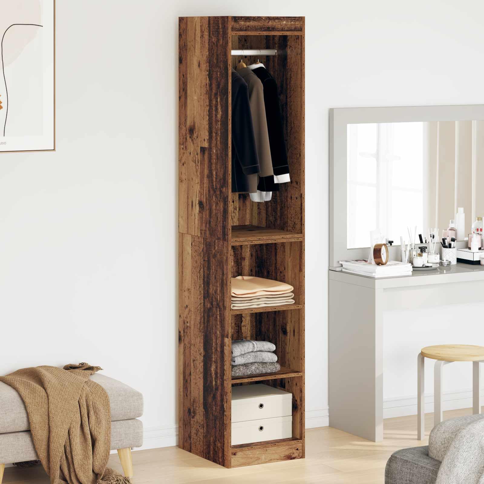 Générique Armoire dressing bois avec étagère de rangement intérieur chambre, 41 x 48 x 102 cm, design moderne rectangulaire en bois d'ingénierie, spacieuse pour vêtements et accessoires,