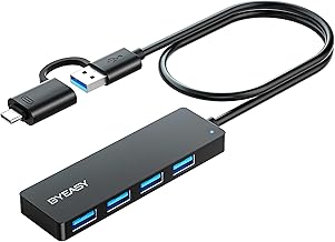 BYEASY USB Hub, USB C Hub to USB 3.0 Hub with 4 Ports and 2 ft Extended Cable, Ultra Slim Portable USB Splitter for MacBook, Mac Pro/Mini, iMac, Ps4, Surface Pro, XPS, PC, Flash Drive, Samsung More