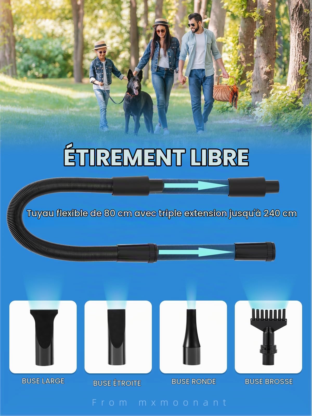 Mxmoonant 3500W Double Moteur Sèche-Cheveux pour Chien de Grande Taille | Chiens à Poils Longs, Soins aux Animaux, Motocycles, Vitesse et température réglables, avec 4 Buses & brosse à Chien