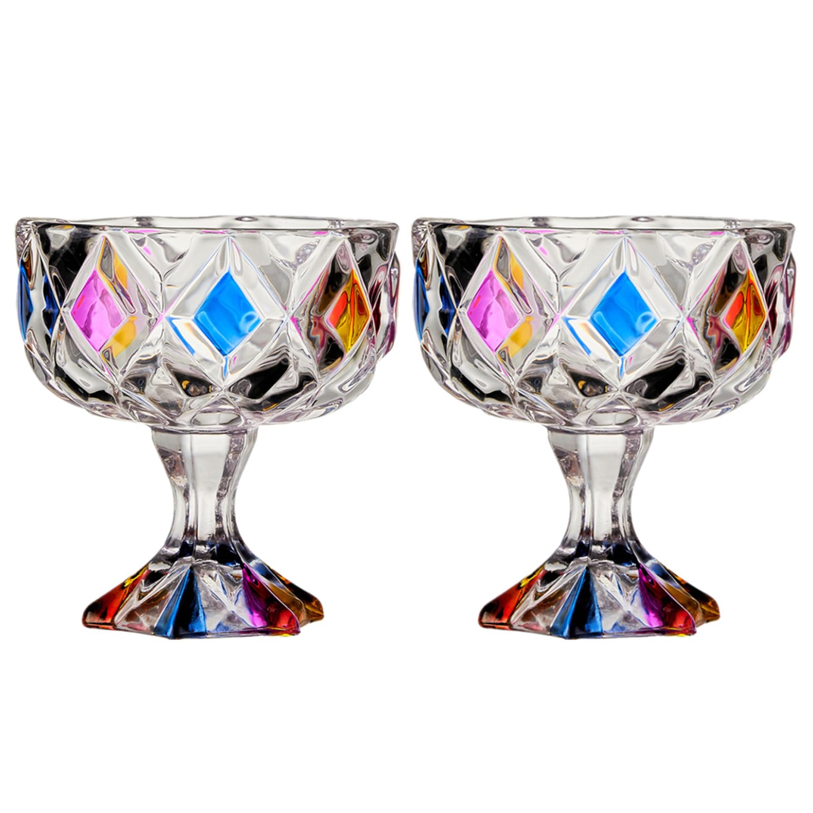 Coupes à glace en verre - coupes à dessert, salade, glace et fruits dans un bol en verre texturé - Coupe de glace vintage avec des couleurs vives