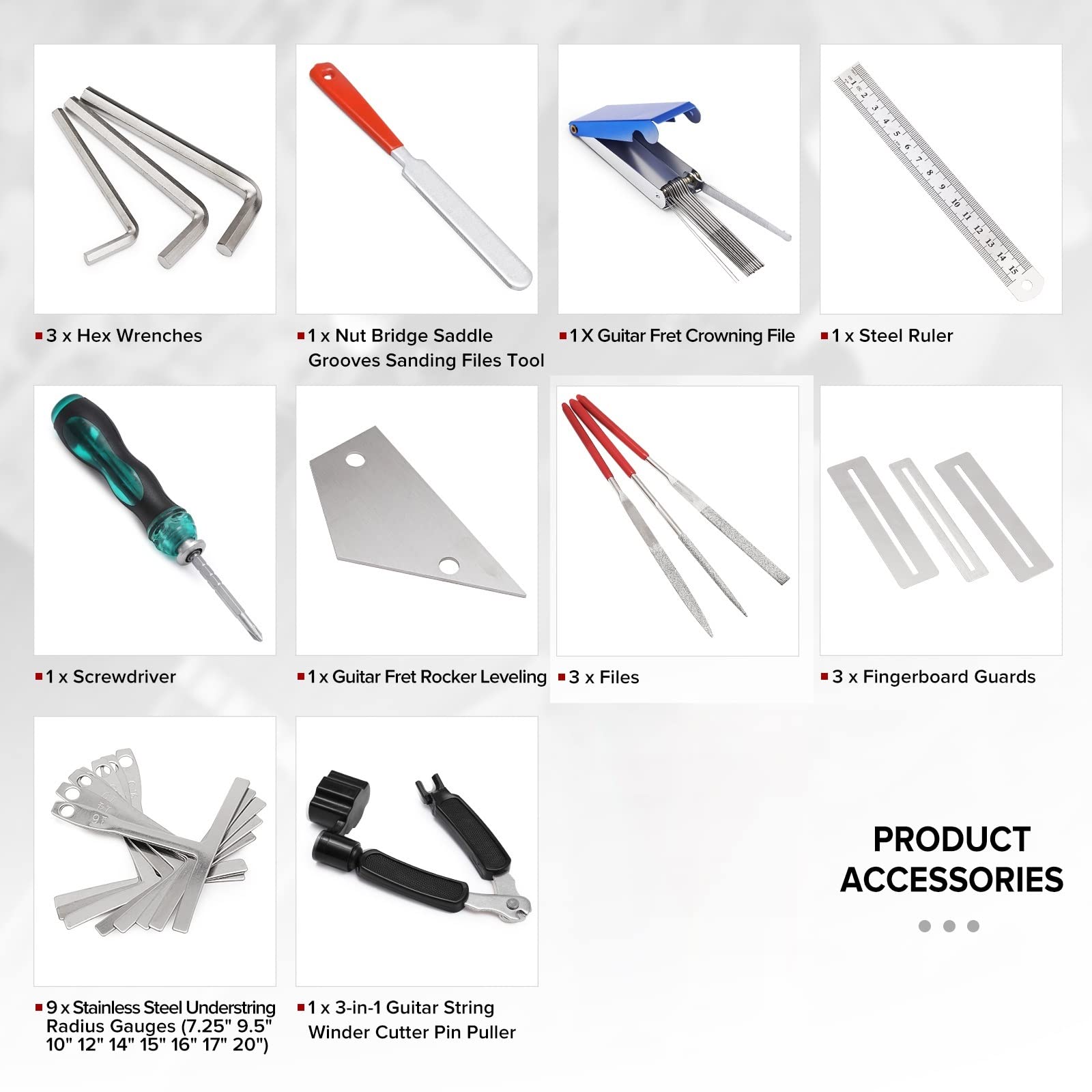 Kit de herramientas for guitarra de 23 uds, herramientas de mantenimiento y reparación, organizador de cuerdas, regla de acción, herramienta de medición, juego de llaves hexagonales, Kit de herr