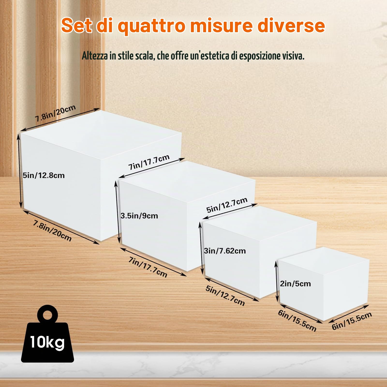 BigKing Set di 4 Alzatine per Allestimenti Eleganti, Alzata per Torta in Acrilico Bianco, Impilabile per Stand Wedding Espositori Decorazioni, Supporti Buffet per Dessert, Oggetti da Collezione