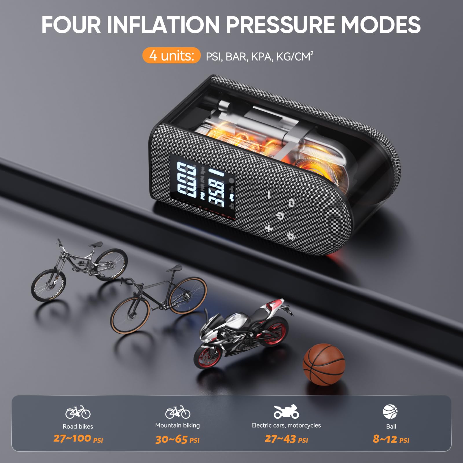 GPUTEK Mini pompe à vélo électrique 100 PSI avec affichage numérique, accessoires de vélo, batterie portable, pompe à air pour vélo de route, VTT, moto, ballons