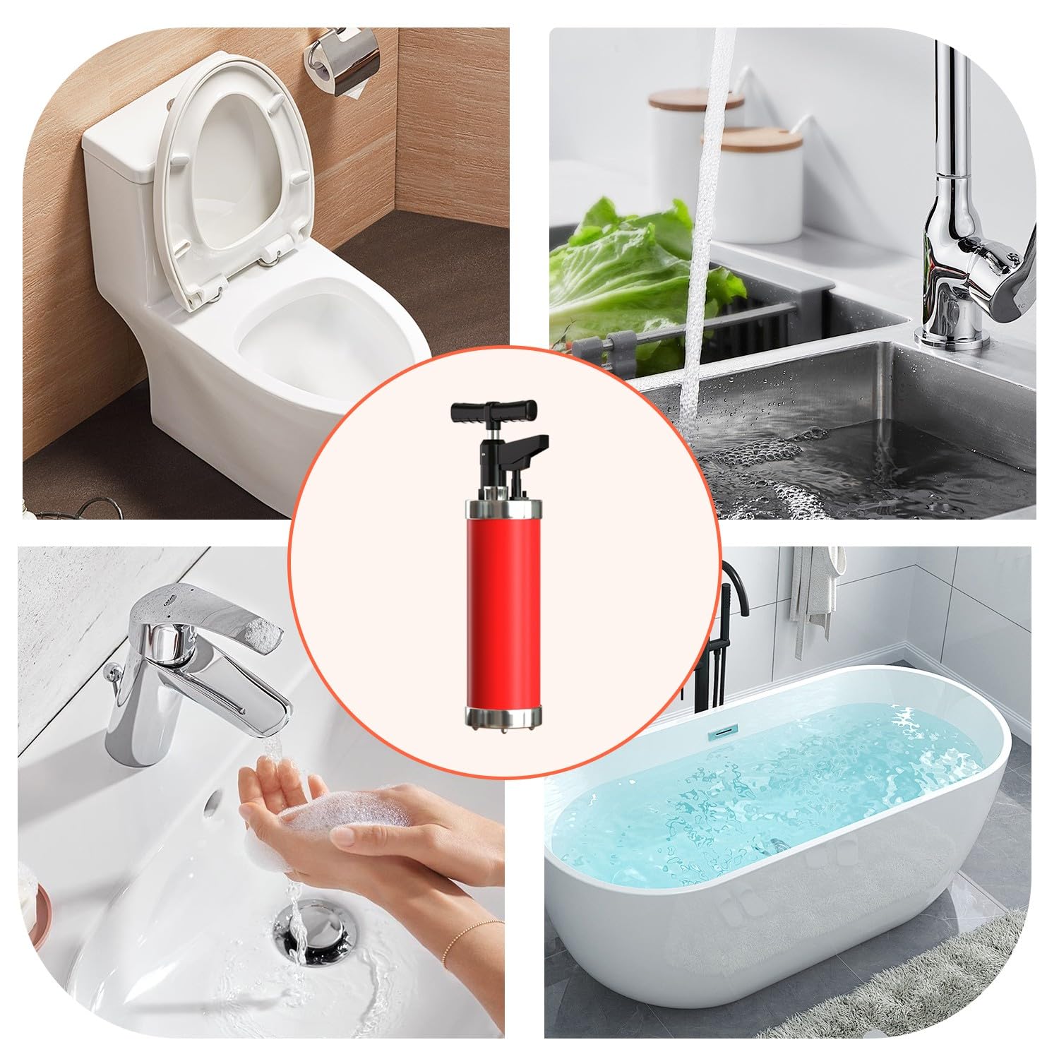 Desatascador WC a Presion, Stura WC ad Aria Compressa con Barometro, Desatascador Tuberias Profesional con 4 Teste di Pistone, per Disintasare WC, Lavello, Vasca