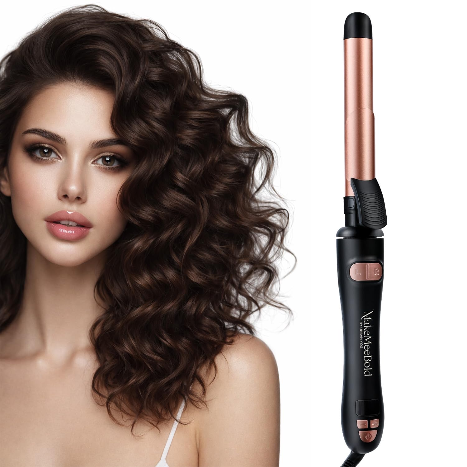 Urban yog Makemeebold Rotating Hair Curling Iron,14 Temperature Settings (100°C - 230°C),25 Mm Ceramic Barrel,Two-Way Rotation,Auto Shut-Off,Dual Voltage,360° Swivel Cord,Travel-Friendly,Rose Gold-image-45