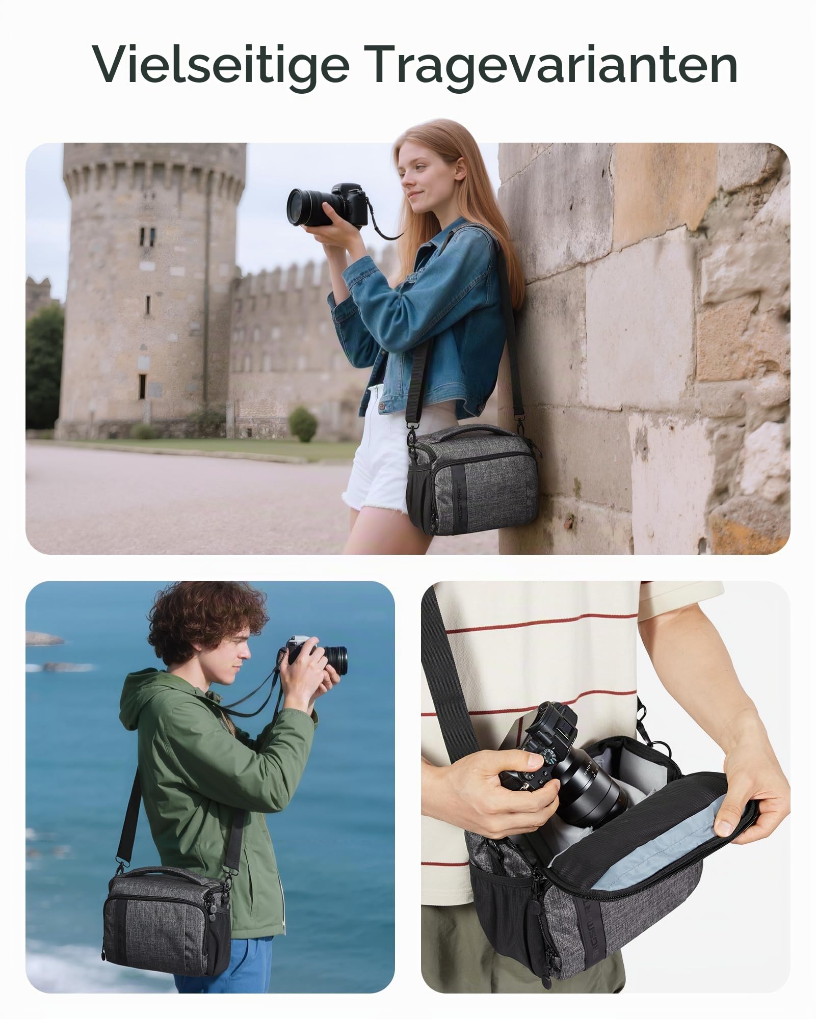 bagsmart Kameratasche Spiegelreflex DSLR SLR Fototasche Spiegelreflexkamera Systemkamera Objektive Zubehör mit Regenschutzhülle Schultertasche Grau