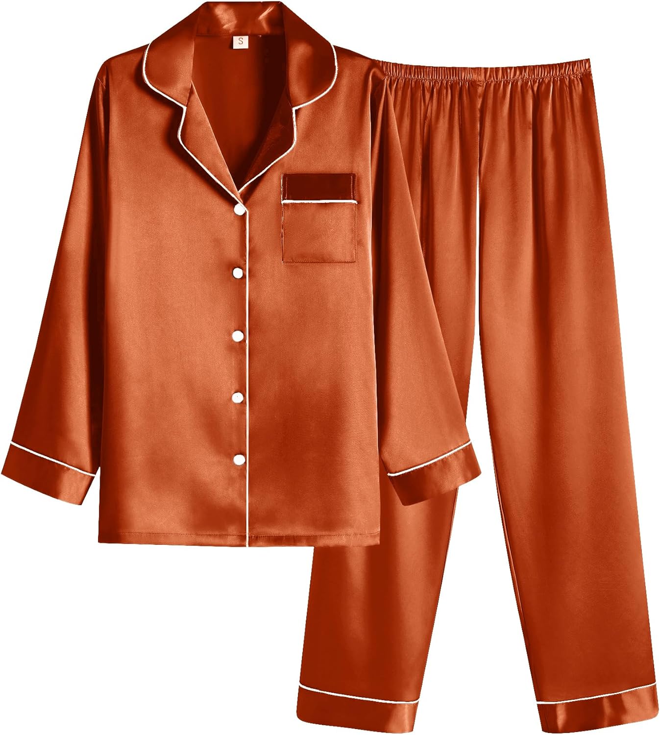 Ekouaer Women Satin Pajamas Set Classic Button Down Long Pjs Set