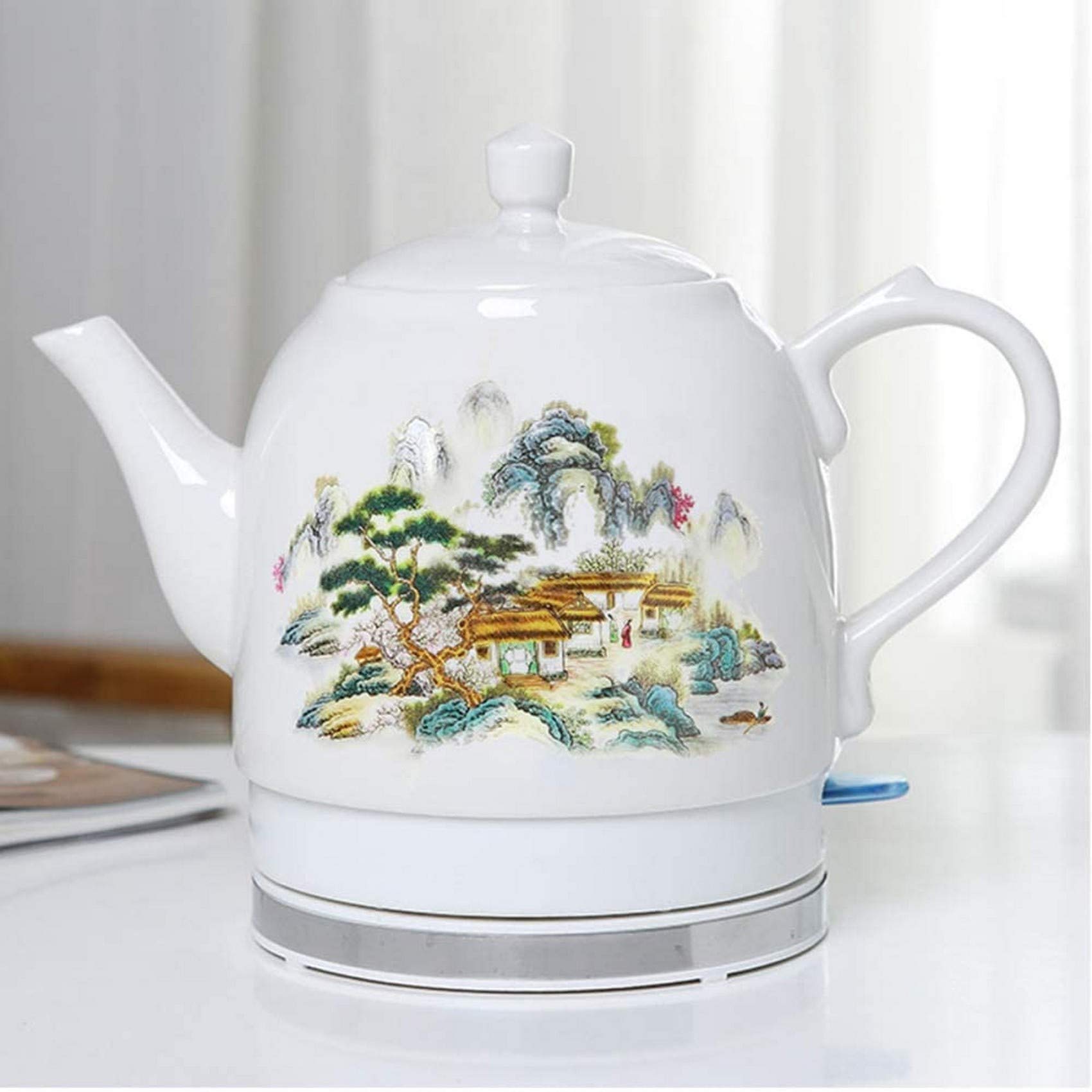 RBUDSPOLF Hot Water Kettle Electric Ceramic Cordless Kettle Teapot-Retro 1.5L Removable Base, Boil Dryion-1000W