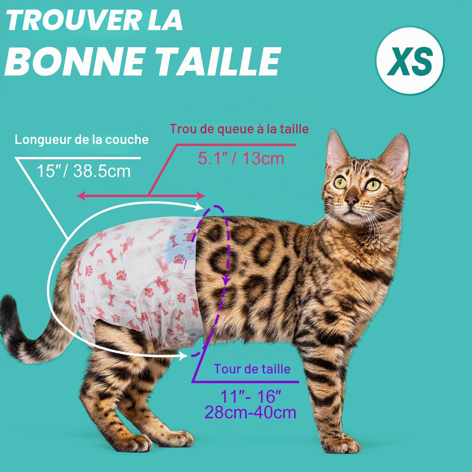 Pet Soft Couche Chien et Chats Femelle, Super absorbantes, Couches jetables pour Chats Femelle avec indicateur d'humidité (XS-20 pièces)