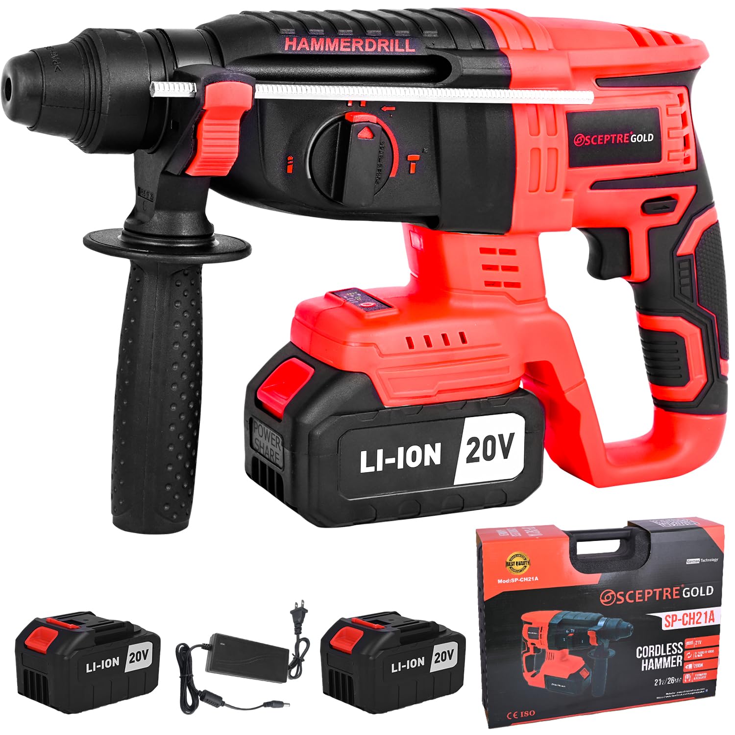 SCEPTRE 120V Cordless Rotary Hammer Drill 4 Mode Forward/Reverse 26mm 48000RPM Driver with Li-ion Battery Lock Button for Home and DIY Use (Pack of 1, Red) (B0CQPD6TQ3) Amazon Price History, Amazon Price Tracker