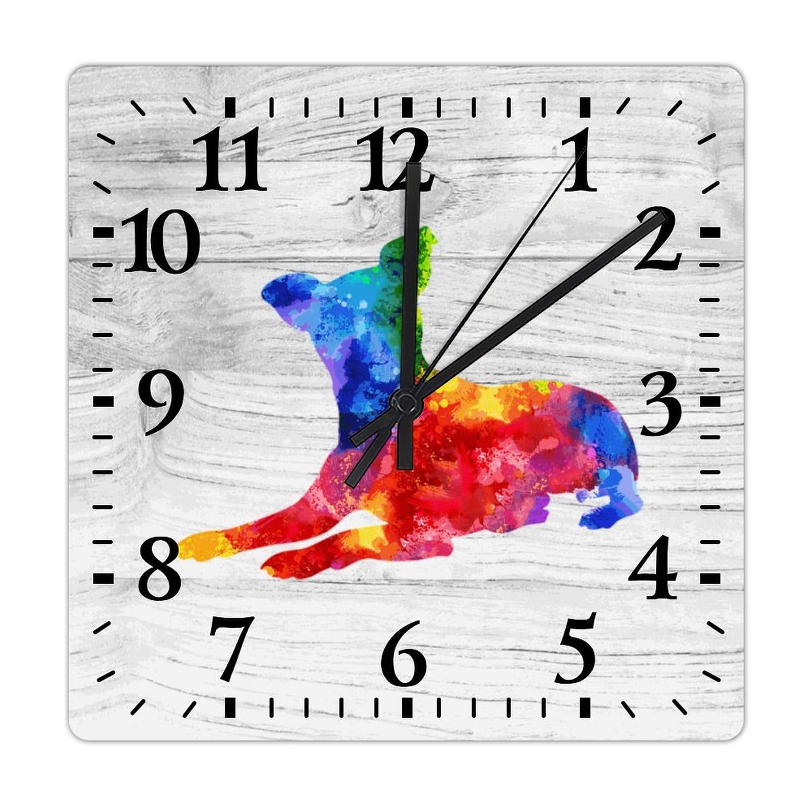 Horloge murale carrée Jack Russell Terrier 38 cm à piles pour décoration salon