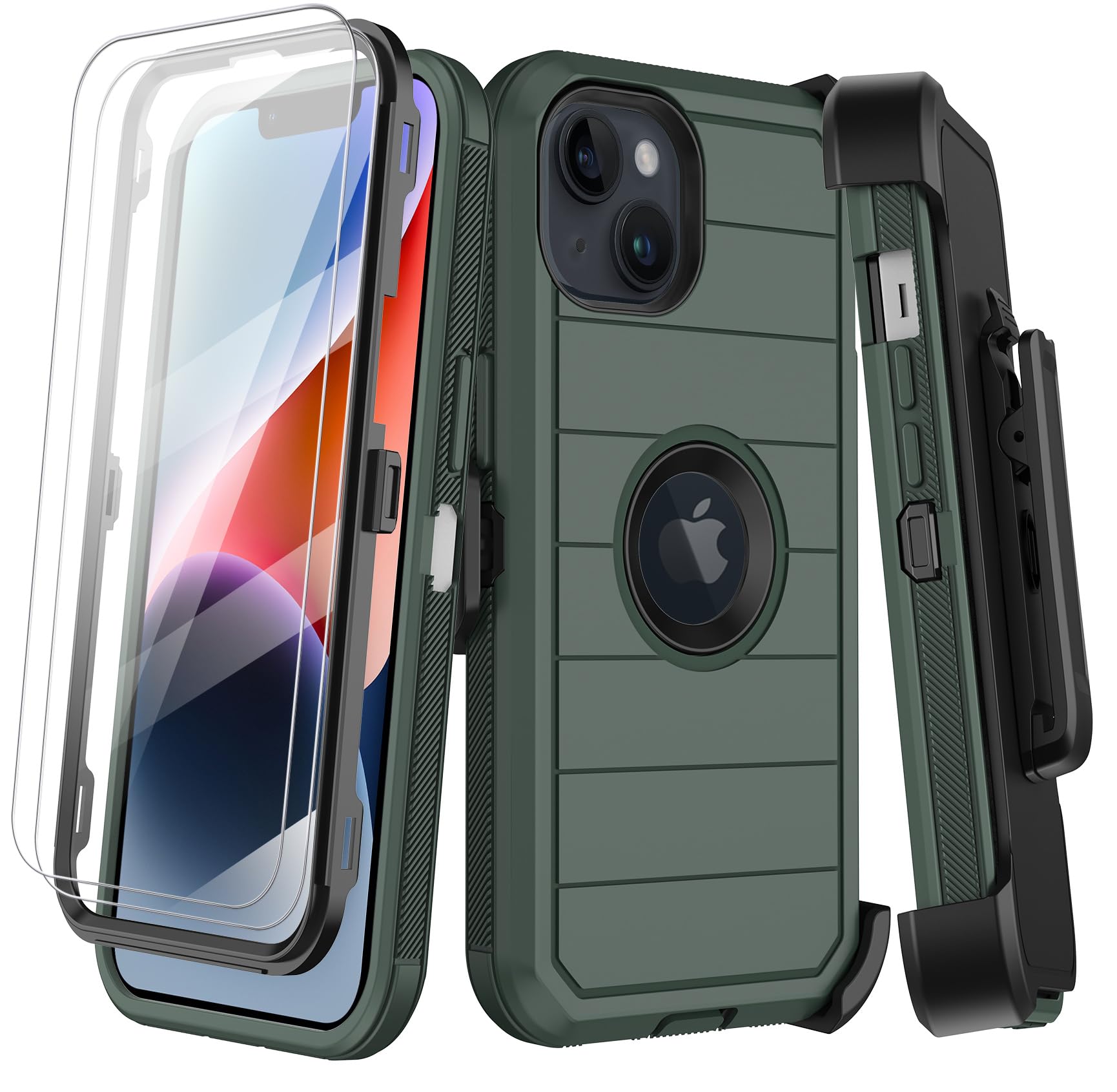 KECAI for iPhone 14 Plus Case with Belt Clip Holster,2X Screen Protector,Heavy Duty Shockproof Drop Protection Military Grade Rugged Phone Cover with