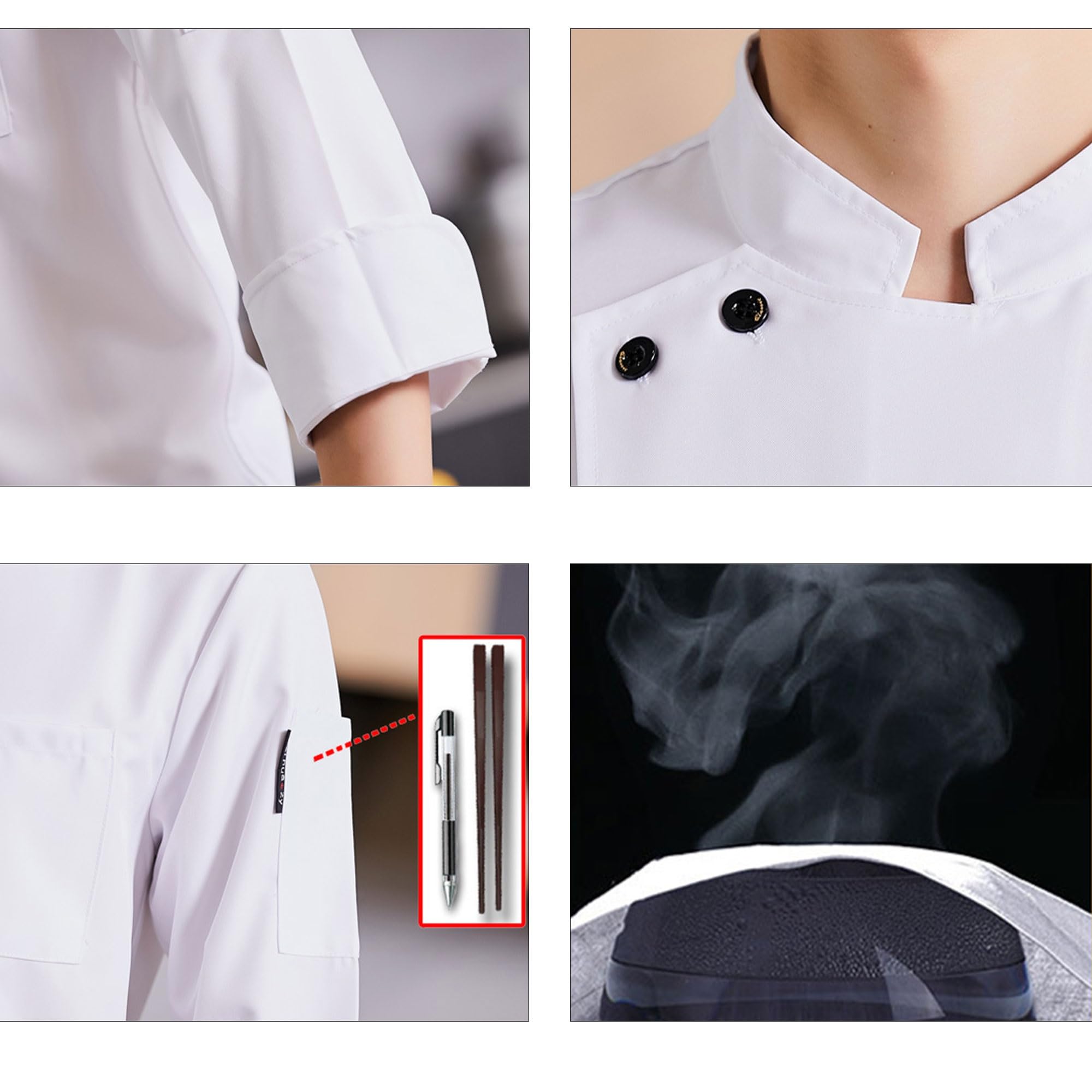 Giacche da Chef Uomo, Camice da Chef Professionale a Manica Lunga Divisa da Cucina Traspirante e Leggera, Uniforme da Lavoro per Ristorante Hotel Catering Resistente e Comoda