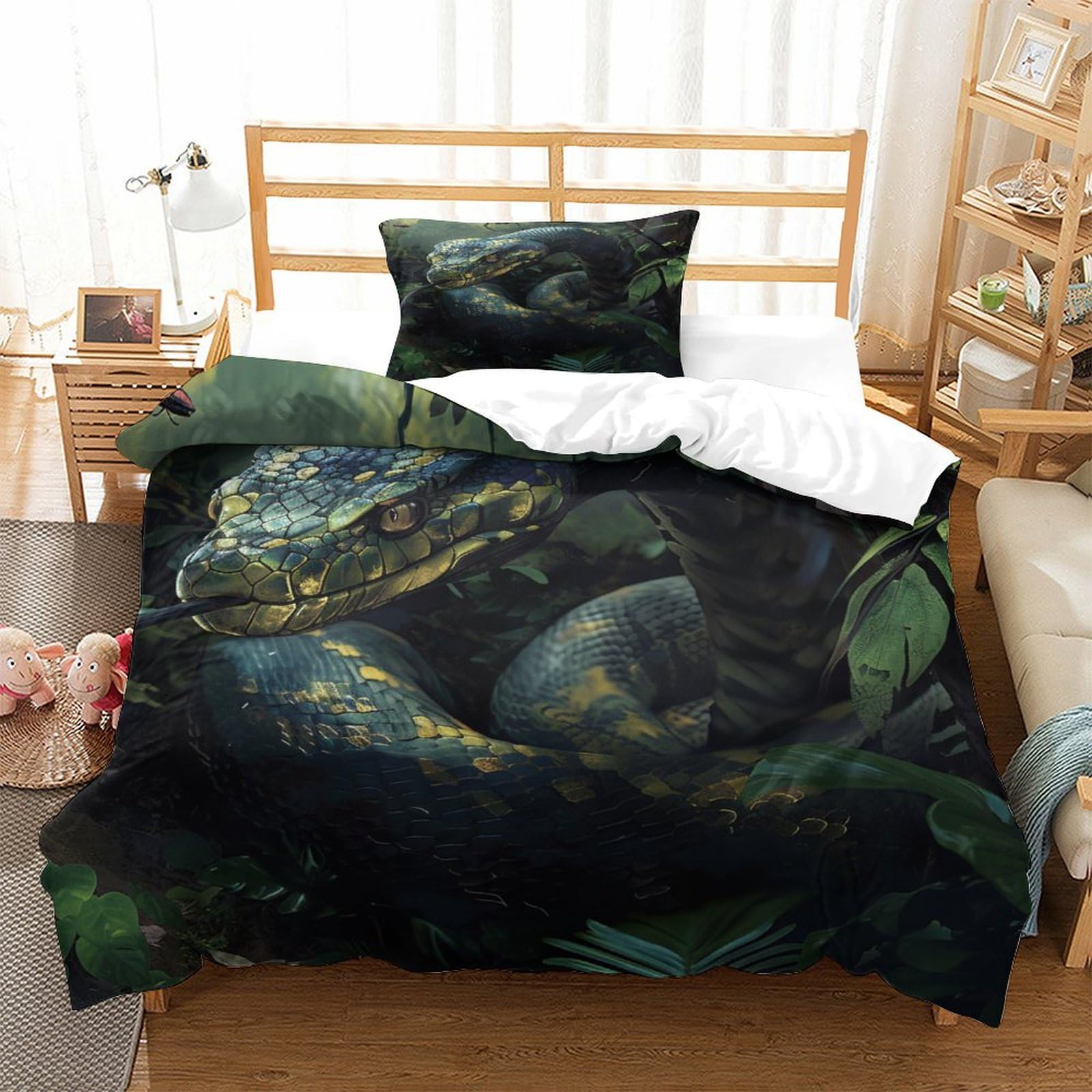 XPASHIQWC Snake 3D Print 3 Pieces Comforter Cover Python with Pillow Cases Hidden Zipper for Adults Bedroom Decoration Single（135x200cm）