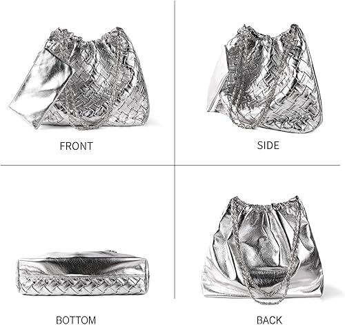 Miniatura 5 de Bolso de mano tejido para mujer, bolso de mano de cuero vegano, bolsos grandes con bolso, bolsa de hombro, estilo hobo casual