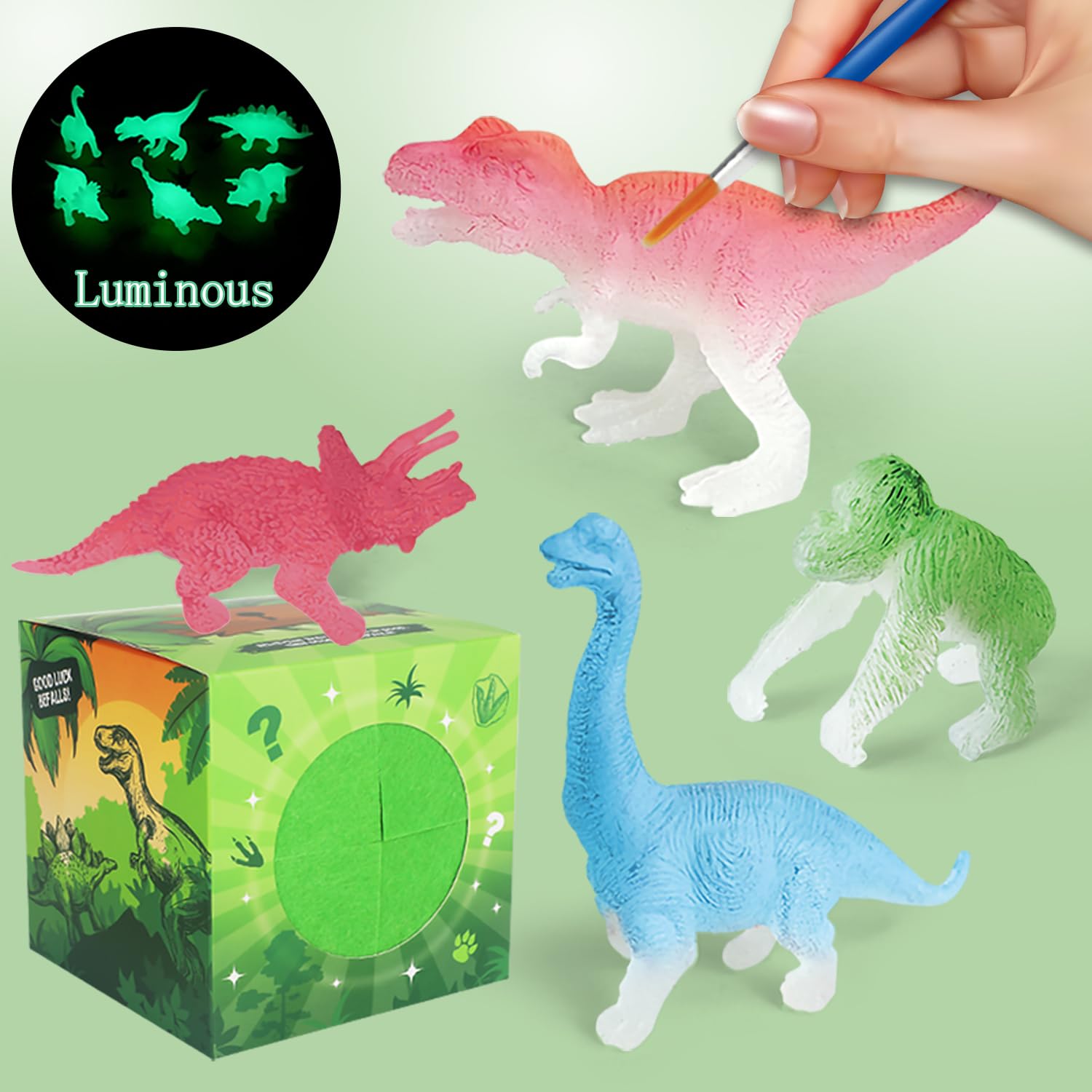 Ekuzi Blind Box Party Favors For Kids - 12 Pack Mystery Toys With Glow-in-Dark Dinosaurs & Animal Crafts