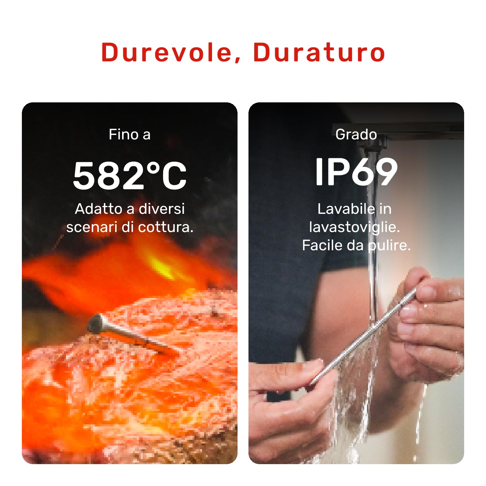 Meatmeet S Pro Termometro per carne con Bluetooth, 6 sensori di temperatura funzionano simultaneamente, precisione ±0,1°C, monitoraggio tramite app con allarme, IP69 impermeabile e resistente all'olio