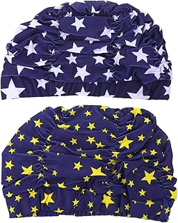 INOOMP Touca de natação plissada, 2 peças, para mulheres, touca de natação de silicone, touca de natação retrô, touca de natação para adultos, tecido de nylon, acessório de natação plissado, elástico, 2 peças