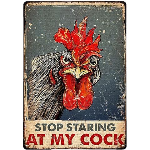 Licpact Vintage Metal Tin Sign Chicken Stop Staring At My Cock Farmhouse Sign Funny Wall Signs Chicken Coop Decor for Home, Farm & Kitchen Rustic Poster Art Decor 8x12 Inch Cover