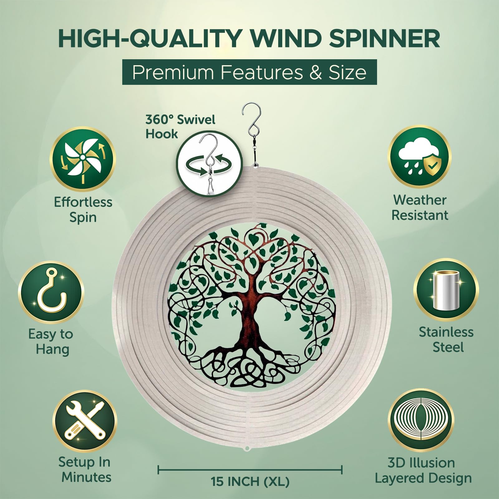 ISEO Baum des Lebens Windspiel für Hof und Garten, Metallornamente für Gartendekoration, Outdoor-Windspiel, Lebensbaum-Geschenke, Outdoor-Gartendekoration, 38,1 cm Baum des Lebens Wanddekoration von