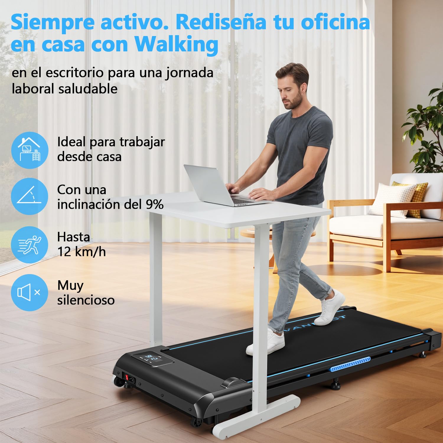 VANNECT Cinta de Correr con Inclinación, 2.75HP Cinta de Andar con Magnético Control Remoto, Walking Pad con Pantalla LED, No Requiere ensamblaje, Capacidad de 150kg