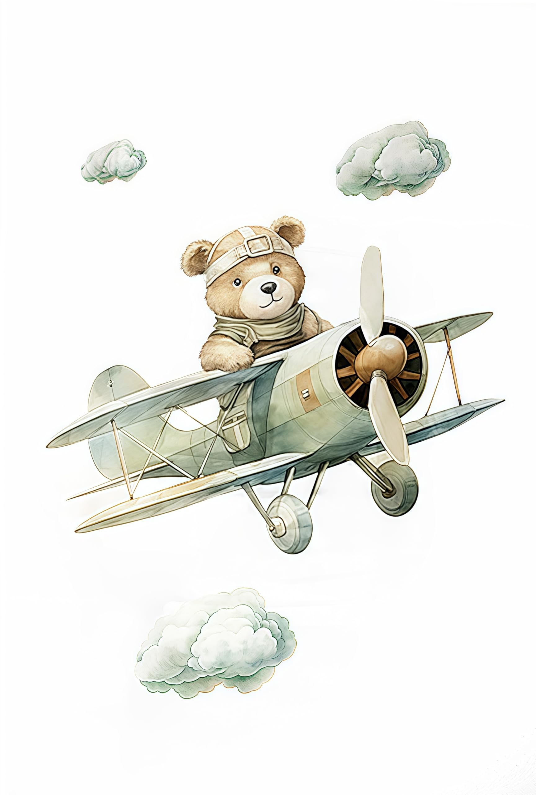 3 Laminas Oso 30X40CM Cuadros Infantiles Para Habitacion Niño Aerostático Verde Poster Bebe Lienzo Animales Infantiles Laminas Habitacion Bebe Animales Cuadros de Oso Poster Niños sin Marco