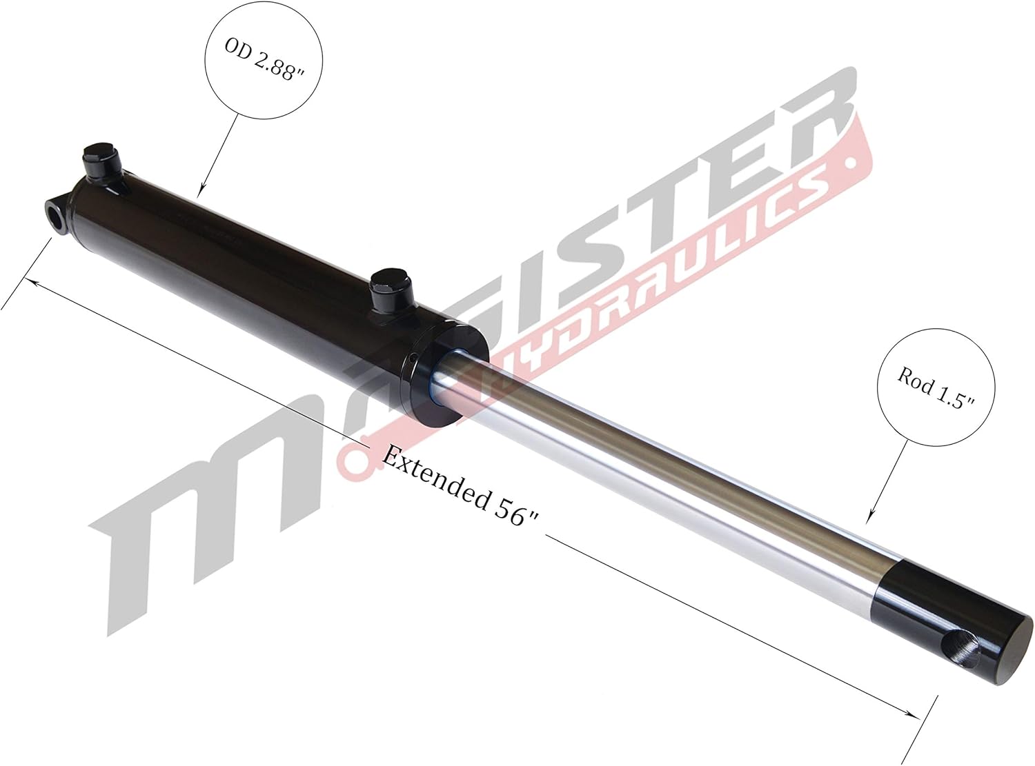 Magister Hydraulic Cylinder 2.5" Bore x 24" Stroke, Welded Hydraulic Ram with Pin Eye Mount, Double Acting Hydraulic Piston 3500 PSI (WPE 2.5x24)