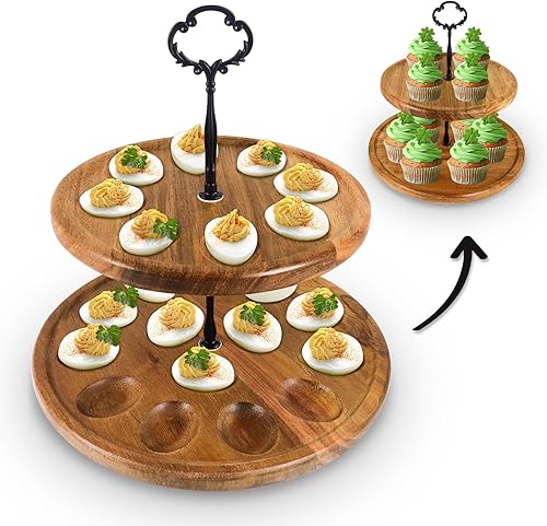 Bandeja de huevos Deviled, bandeja de huevos Deviled de 22 agujeros para huevos Deviled, soporte para huevos de doble capa y soporte para cupcakes,