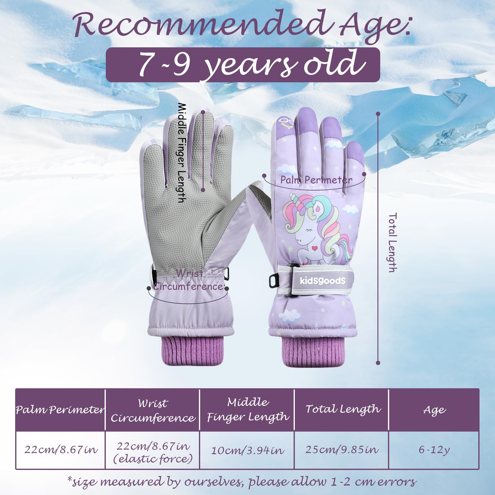 Gants de ski imperméables pour enfants - Motif licorne - Pour l'hiver - Chaudes - Antidérapantes - Coupe-vent - Pour le snowboard - Course à pied - Randonnée - Ski - Cyclisme