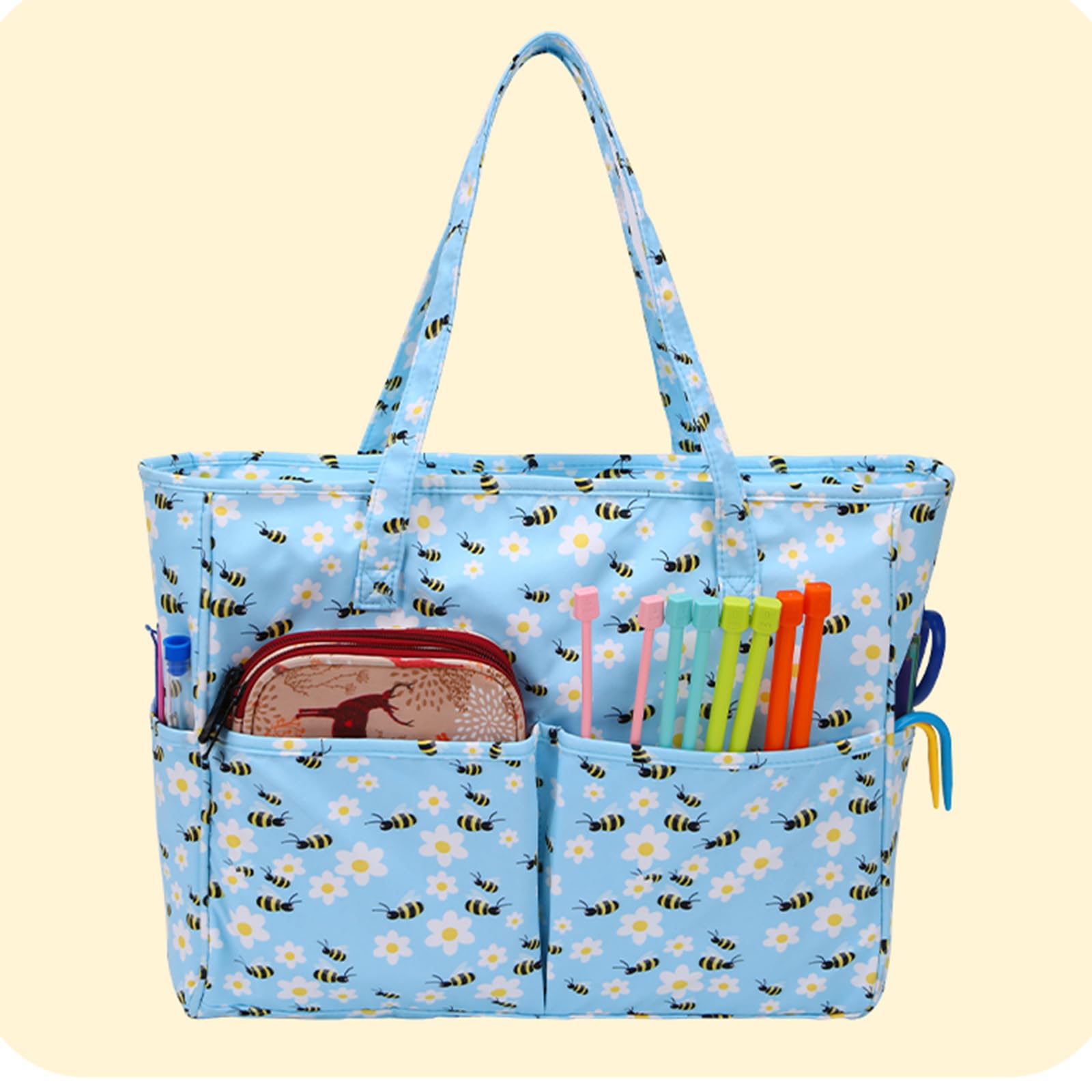 Coopay Sac fourre-Tout au Crochet. Sacs à Tricoter, Sac de Rangement pour travaux manuels, Couture, Point de Croix ou Broderie, Sac de Bricolage, Sac de Voyage pour Projet de Tricot, Abeille