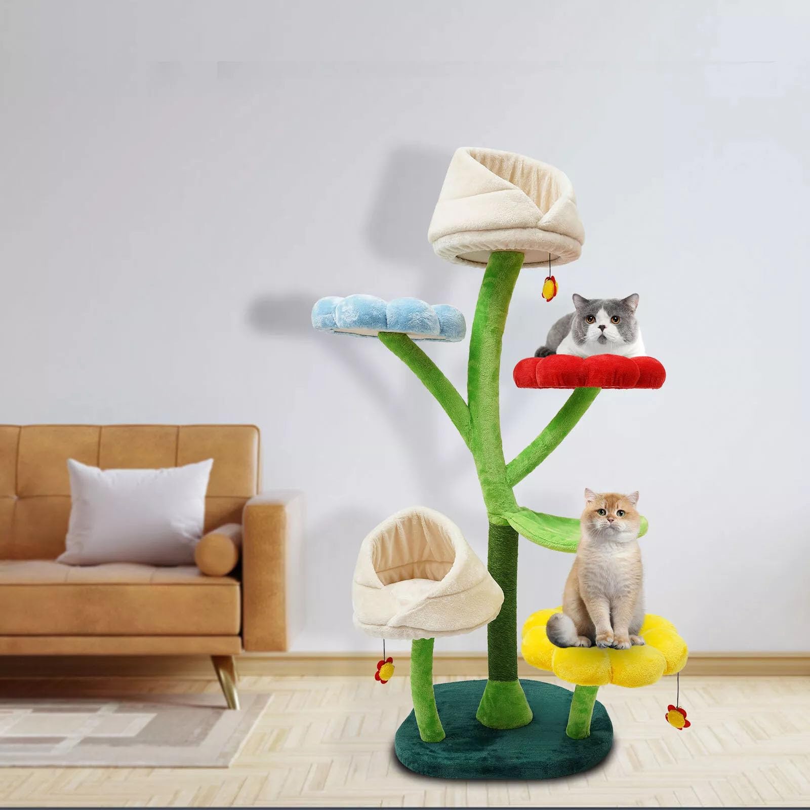 Tall Cat Tree, 64Inch 6 Tier Modern Cat Tower with Sisal Rope Scratching Posts and Litter Box Weight Capacity 22 lbs for Homes, Pet Shops, Living Rooms