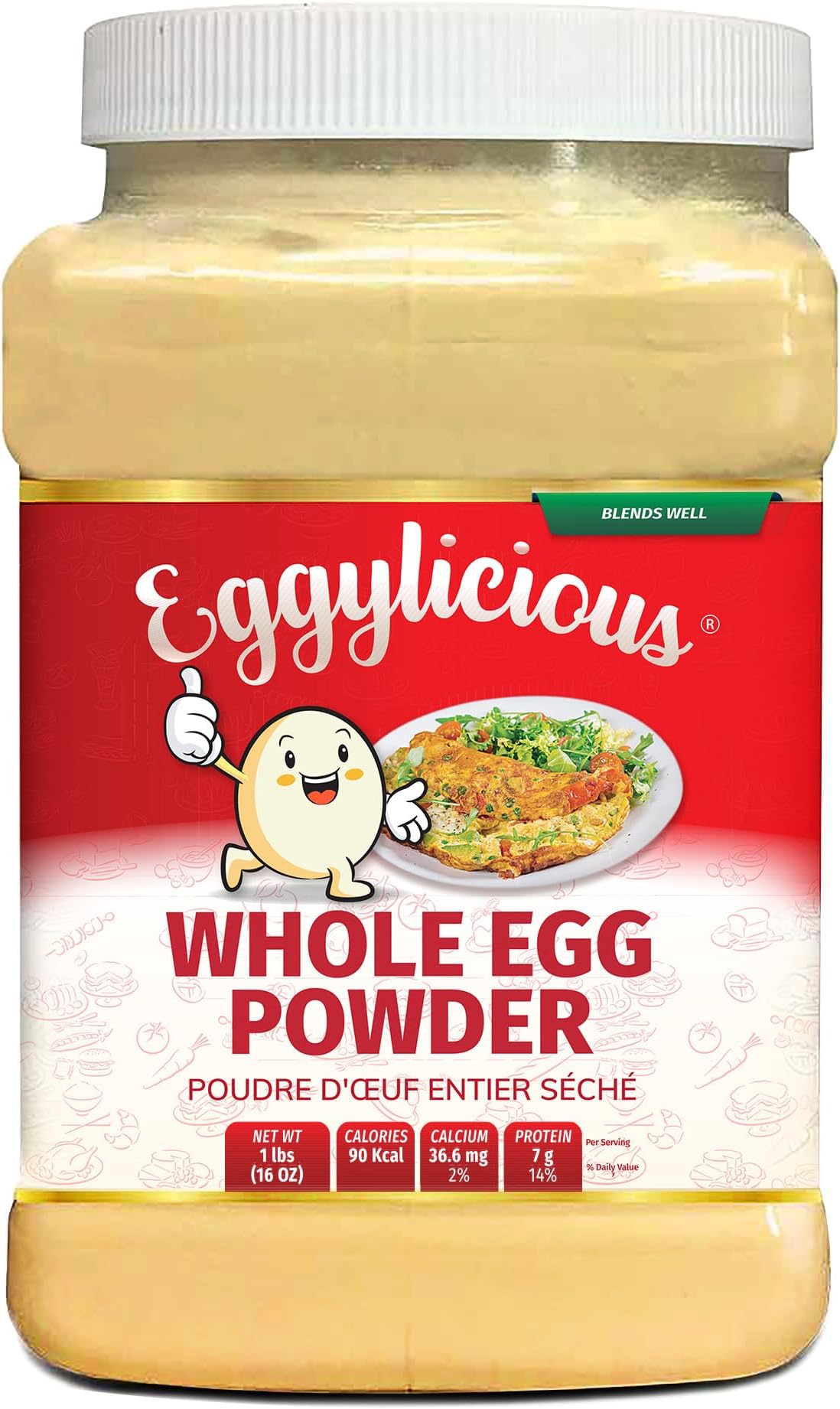 Eggylicious Whole Egg Powder, Dried Natural Protein Powder, Made from Fresh Eggs, White and Yolk Mixed, Pasteurized, Non-GMO, No Additives, Used for Baking Icing, 1lbs (16oz)