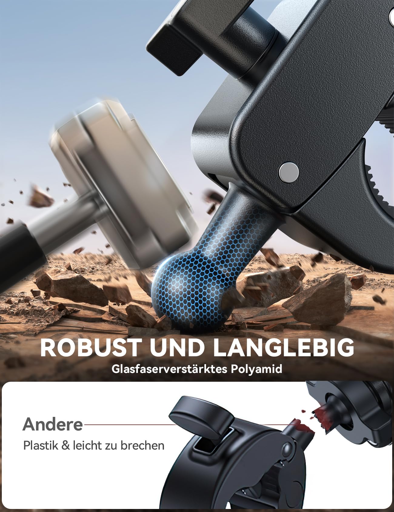 JOYROOM Handyhalterung Motorrad [Doppelt Vibrationsgedämpft] Handyhalter Fahrrad [Verbesserte Metall Fahrradlenker] Handy Halterung Lenker für iPhone 17 16 15 Pro Max Samsung Smartphones 4,7-7" | Metallkern, Doppelte Stoßdämpfung, Auto-Clamp, 360° Drehbar