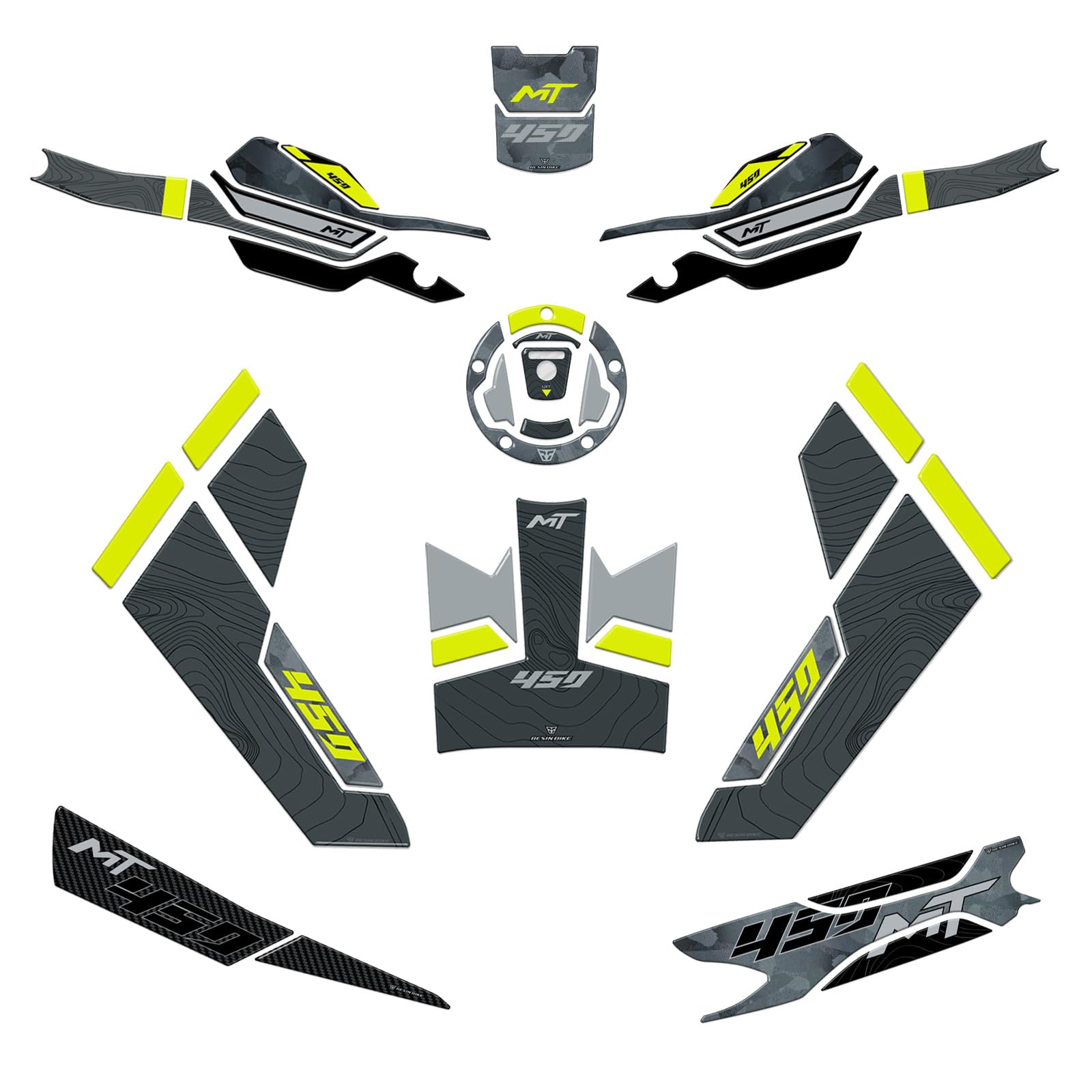 Resin Bike Kit Adesivi Moto Compatibile con CF MOTO 450 MT 2024-2026 Tundra Grey Protezioni Moto Serbatoio Completa da Urti e Graffi. Adesivi Resinati con Effetto 3D Made in Italy