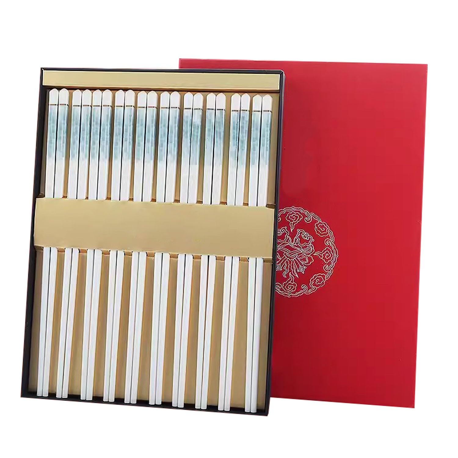 Baguettes pour débutants, Baguettes en métal, Baguettes en céramique antidérapantes, 10 Paires de Baguettes de Style Chinois, Coffret Cadeau(A 26,7 cm)
