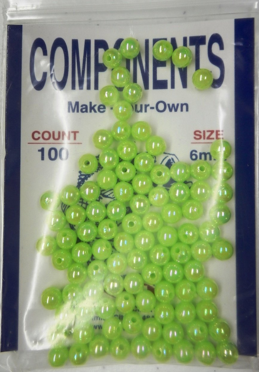 Catchmore 6MM Beads - Lime Aurora Borealis Style - 100 Pack - Great for Making Lures or Jewelry - #6MMABLIME - Hard Plastic