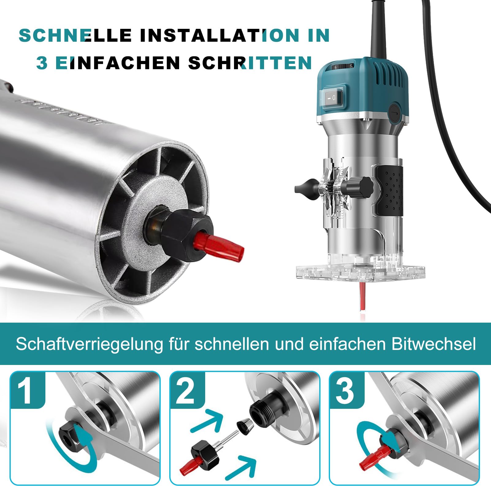 Holzfräse Oberfräse,800W 28000rpm Einhandfräse Kantenfräse Oberfräse Trimmer,6 Geschwindigkeit Electric Holz Fräse Tragbarer Handfräse Handpalmenfräser mit 15 Stück Fräser Für Holzbearbeitung