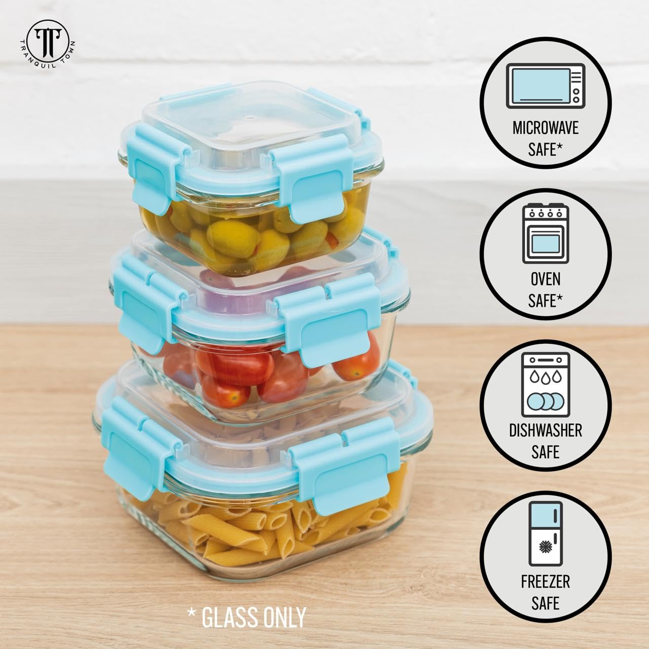 Set di 3 contenitori per alimenti in vetro di alta qualità, coperchi senza BPA, ermetici, impilabili, adatti a microonde, forno, congelatore, portapranzo, preparazione degli alimenti,