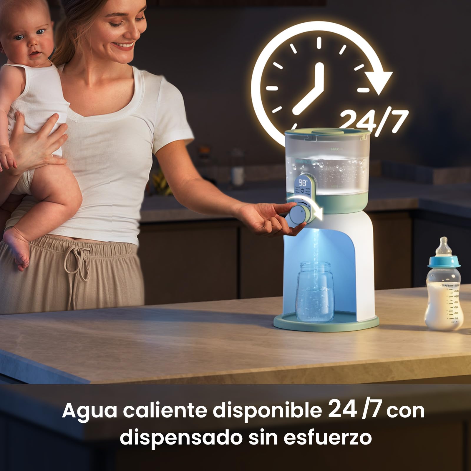 Momcozy calienta biberones con luz doble, calentador rápido de leche bebé, 1,69L, 6 niveles, uso recomendado de agua purificada