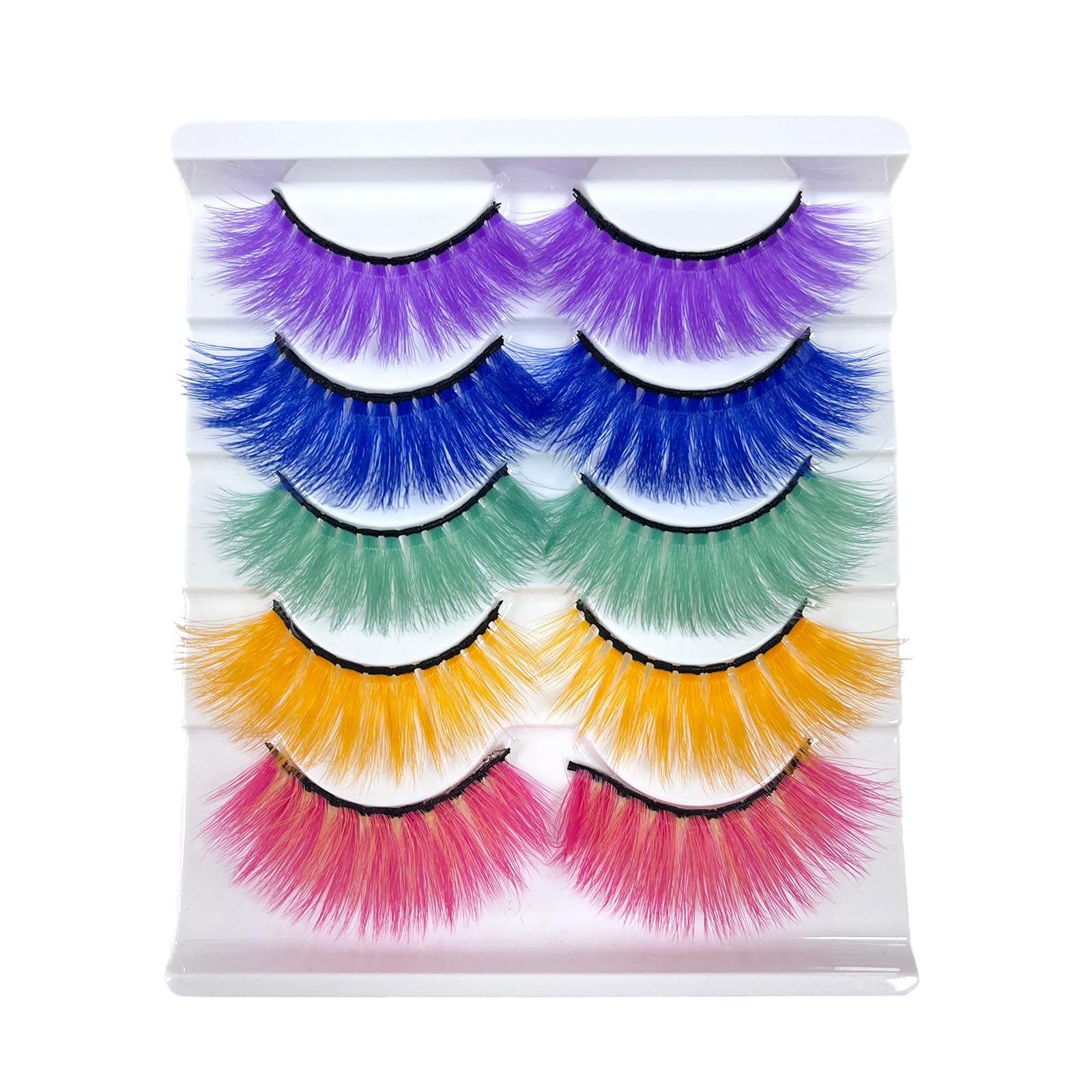 Colored False Lashes 3D Faux Mink Fake Eyelashes Fluffy, Halloween Party Makeup Tools 17-20mm 5 Pairs Colorful Pink Lashes Pack (Five colours)