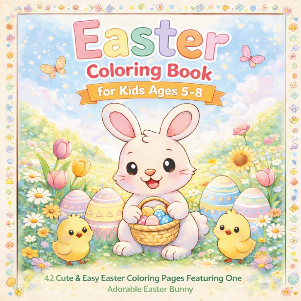 Easter Coloring Book for Kids Ages 5-8: 42 Cute & Easy Easter Coloring Pages Featuring One Adorable Easter Bunny