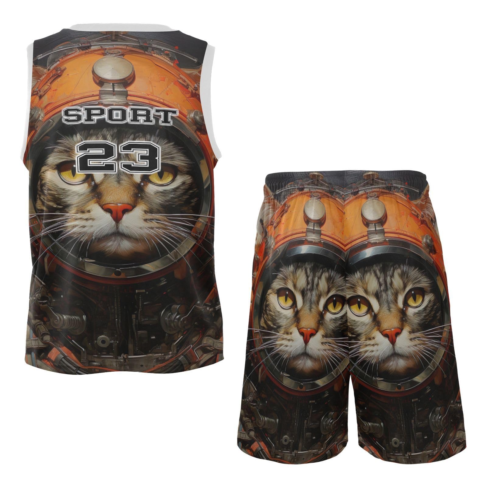 FLildon Cool Pilot Cat Boys Basketball Jersey Set Tank Top Shorts Tracksuit Sport Training Suit for Kids, XL