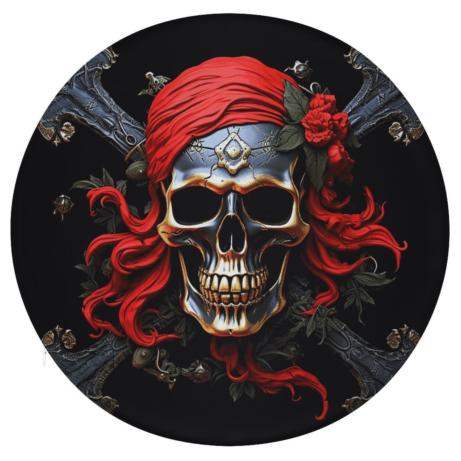 FekiLoot Pirate Skull Seat Cushion Comfort Memory Foam Seat Cushion Chair Pad Soft Round Stool Cushion Chair Cushion Removable Washable Cover for Home Office Outdoor Bistro 15.35 Inch